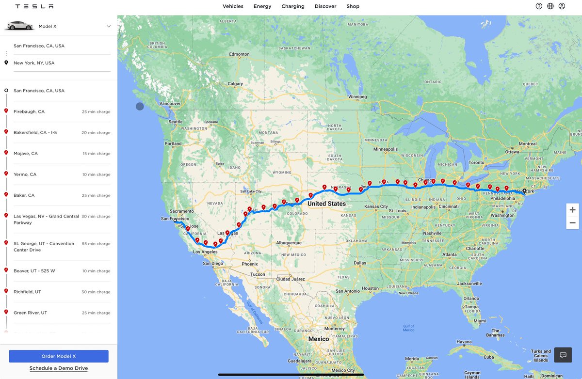 Tesla community, I need your help to convince my significant other to do this trip with my Cybertruck: San Francisco to New York. The entire trip is 3,145 miles (62 hrs 16 min) and will stop by 32 Tesla supercharger stations. 

She doesn’t want to do it…