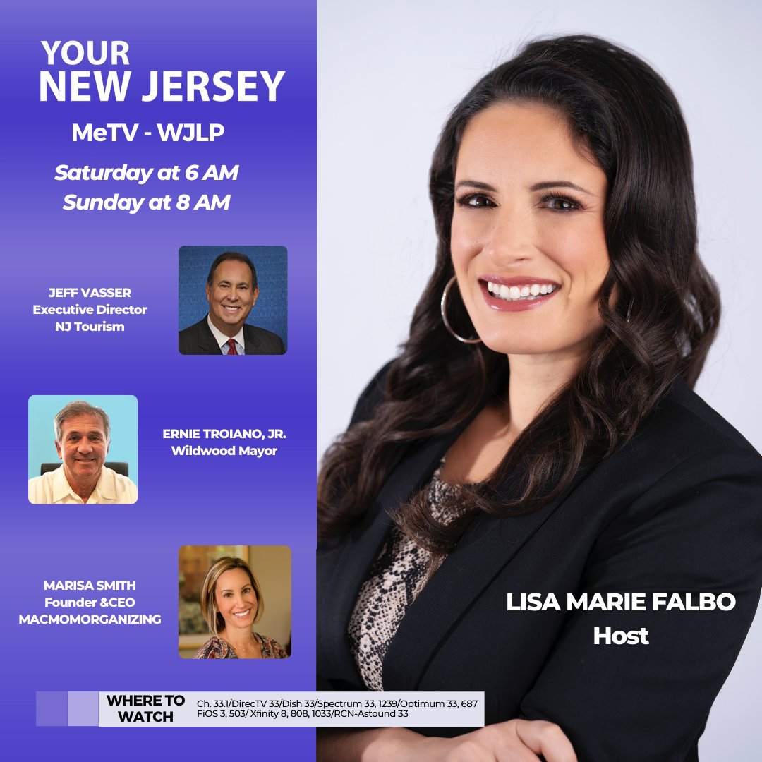 Watch “Your New Jersey” Saturdays at 6 AM and Sundays at 8 AM on MeTV WJLP New Jersey/New York! My guests this weekend are: 1️⃣: Jeff Vasser, ED of @Visit_NJ 2️⃣: Ernie Troiano Jr, @cityofwildwoodnj 3️⃣: Marisa Smith, MACmom For more information, visit UpdateNewJersey.com