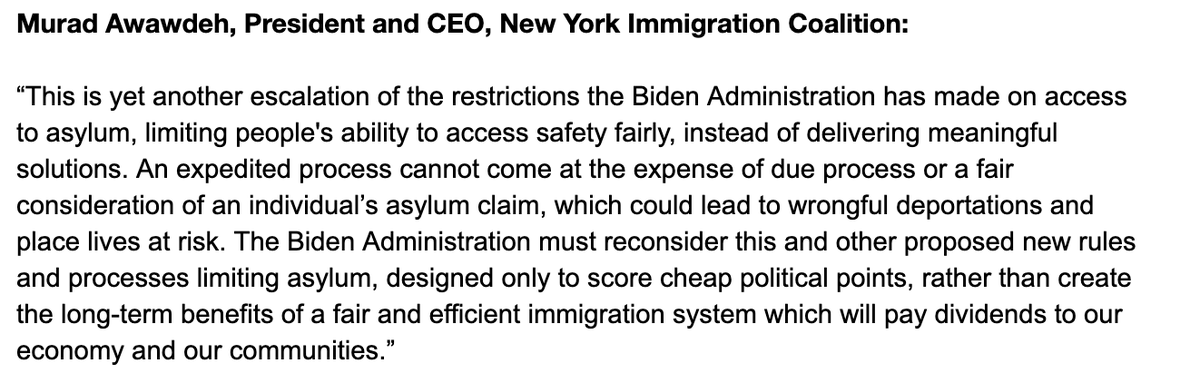 New York Immigration Coalition (NYIC) (@thenyic) on Twitter photo 🚨 STATEMENT: New DHS Immigration Court Docket Harm Asylum Seekers with Expedited Removals
"An expedited process cannot come at the expense of due process or a fair consideration of an individual’s asylum claim..." <a href="/HeyItsMurad/">Murad Awawdeh</a>
🔗: nyic.org/2024/05/new-dh… 🚨 STATEMENT: New DHS Immigration Court Docket Harm Asylum Seekers with Expedited Removals
"An expedited process cannot come at the expense of due process or a fair consideration of an individual’s asylum claim..." <a href="/HeyItsMurad/">Murad Awawdeh</a>
🔗: nyic.org/2024/05/new-dh…