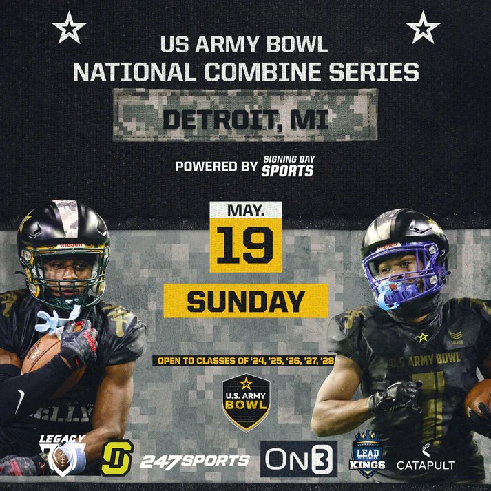 Big thanks to @JeffHecklinski and @SDSports for the invite to the US Army National Combine Series on Detroit, MI @CoachSilkowski @RailersFootball @DeepDishFB @JennyCz27 @LoganTillman @OLMafia @toby_lux @OLMasterminds