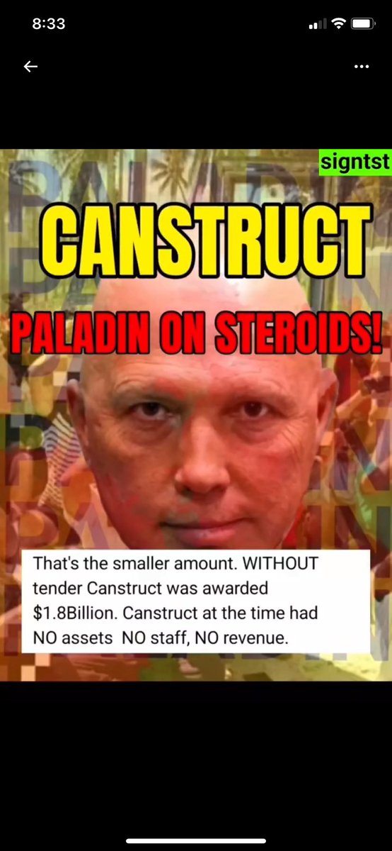 DigbyMiss's tweet photo. Peter Dutton has not spoken about his role in Canstruct & Paladin. Corruption making some people very wealthy #paladinPete #Duttonisathug #DuttonIsALoser #DuttonLied #auspol https://t.co/VvT7Bs6Kbb