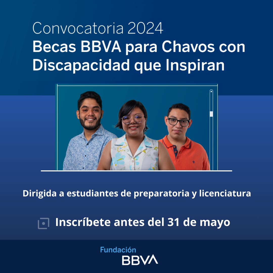 Atención estudiantes de prepa y licenciatura #UDGVirtual     

Participar en la beca para Chavos con discapacidad que inspiran de BBVA📲 acortar.link/X890kd   

El 31 de mayo es la fecha límite de registro.