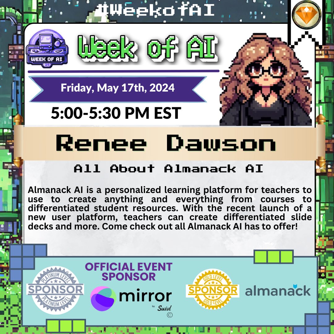 🎶 Tomorrow, tomorrow, I ♥️ you tomorrow. You're only a day away!🎶 Don't forget to join me on Friday from 5-5:30 PM EST to learn All About Almanack during #WeekofAI @almanackai #CommunityManager Registration 🔗: weekofai.ai