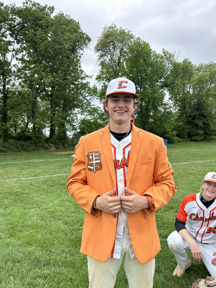 Henry Radbill wears the jacket as Master of the Game.  A CG 4 hit shutout with 7 K.  Huge effort from the still uncommitted 2025. @Cherokee_HS #divisionchamps #HDEU