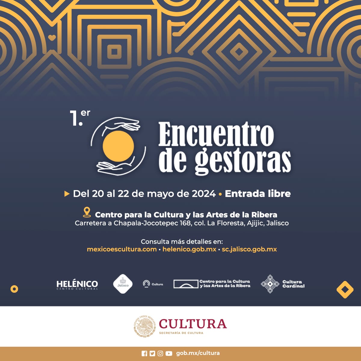 ¡Gestores culturales, no se lo pierdan! 1.er #EncuentroDeGestoras ♀️🤝, un espacio único liderado por mujeres y dirigido a todo público. 📅20 al 22 de mayo 📍Centro para la Cultura y las Artes de la Ribera 📢Conoce más y regístrate: bit.ly/4boKaaU