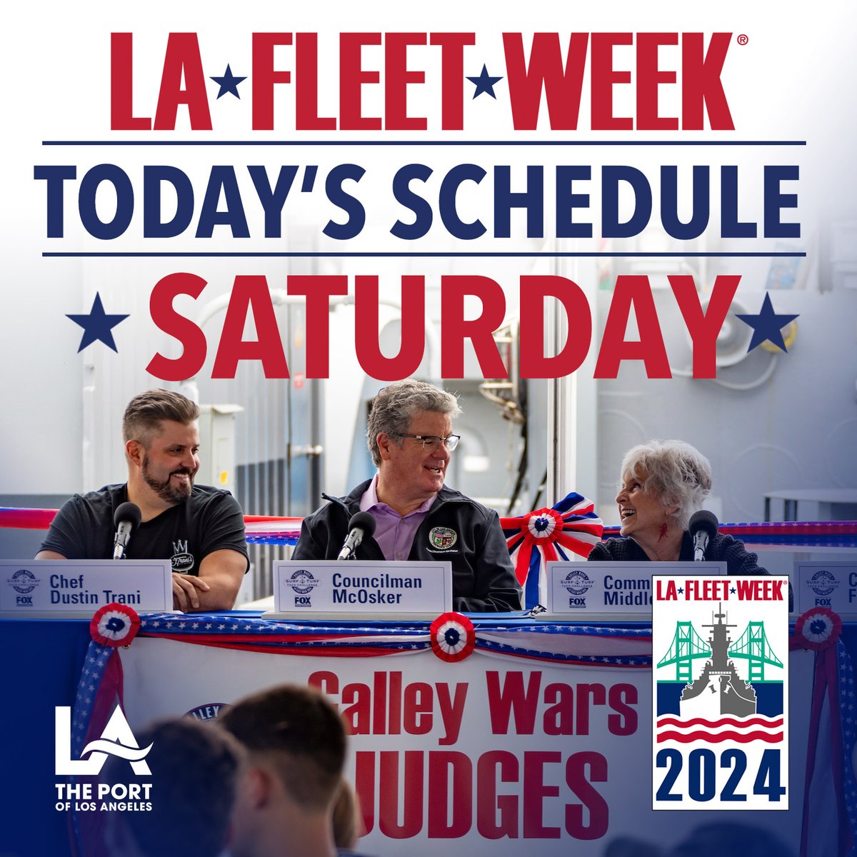 PortofLA's tweet image. 🇺🇸⚓#LAFleetWeek2024 is in full swing at the Port of Los Angeles! Free public ship tours are from 10 a.m.-4 p.m. Arrive early; event may reach max capacity.
For event updates, follow @LAFleetWeek and check the daily schedule here.⬇️
lafleetweek.com/events_schedul…