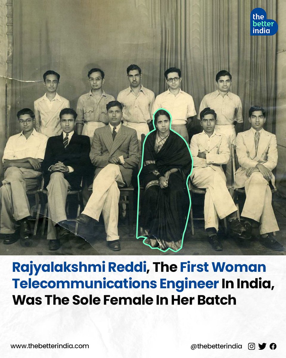 Rajyalakshmi Reddi, the first woman telecommunications engineer in India, was the sole female in her batch. 

#worldtelecommunicationday #WomenInScience #womeninhistory #firstwomen #Hyderabad #historyofindia #breakingstereotypes #engineer