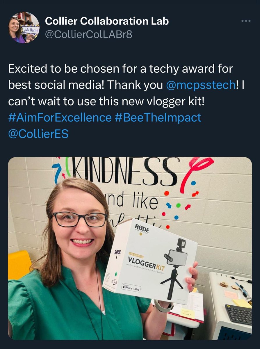 CONGRATULATIONS Mrs. Hamilton! We are proud of you and ALL you do on social media to promote Collier for our families and community to enjoy!💛🖤💛🖤💛