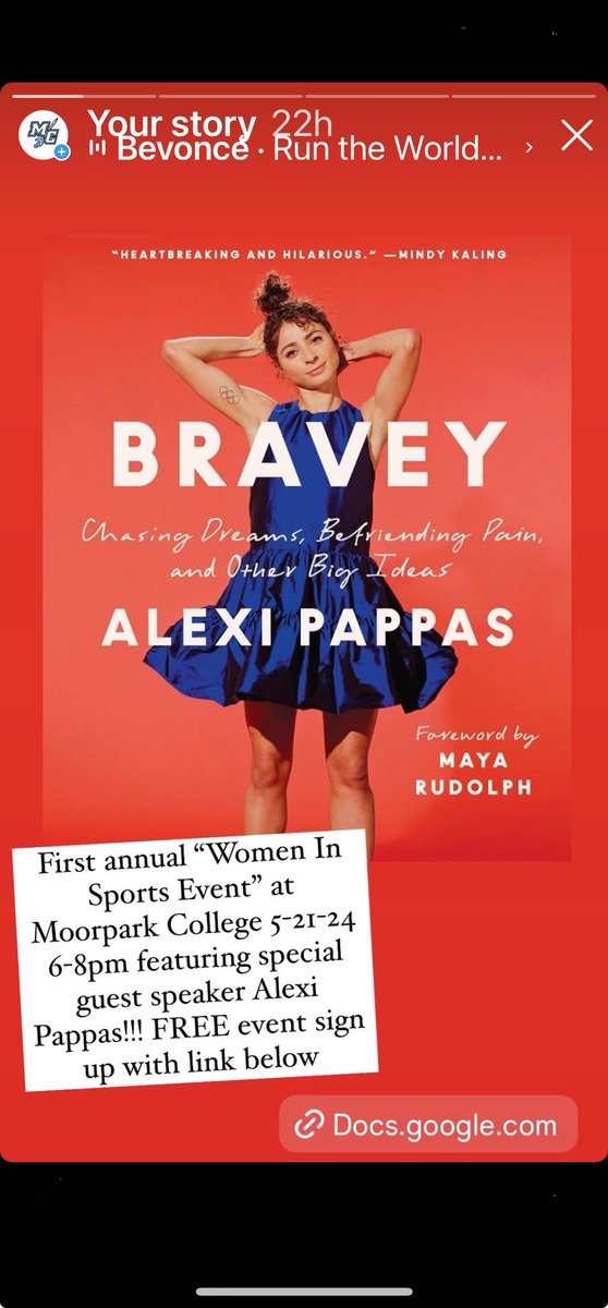 Join us for our 1st Women in Sports event with guest Alexi Pappas. At Moorpark College Gym 5/21/24 6-8. ALL ages welcome! Register for FREE forms.gle/a9QBnnGQ7xSDPE…