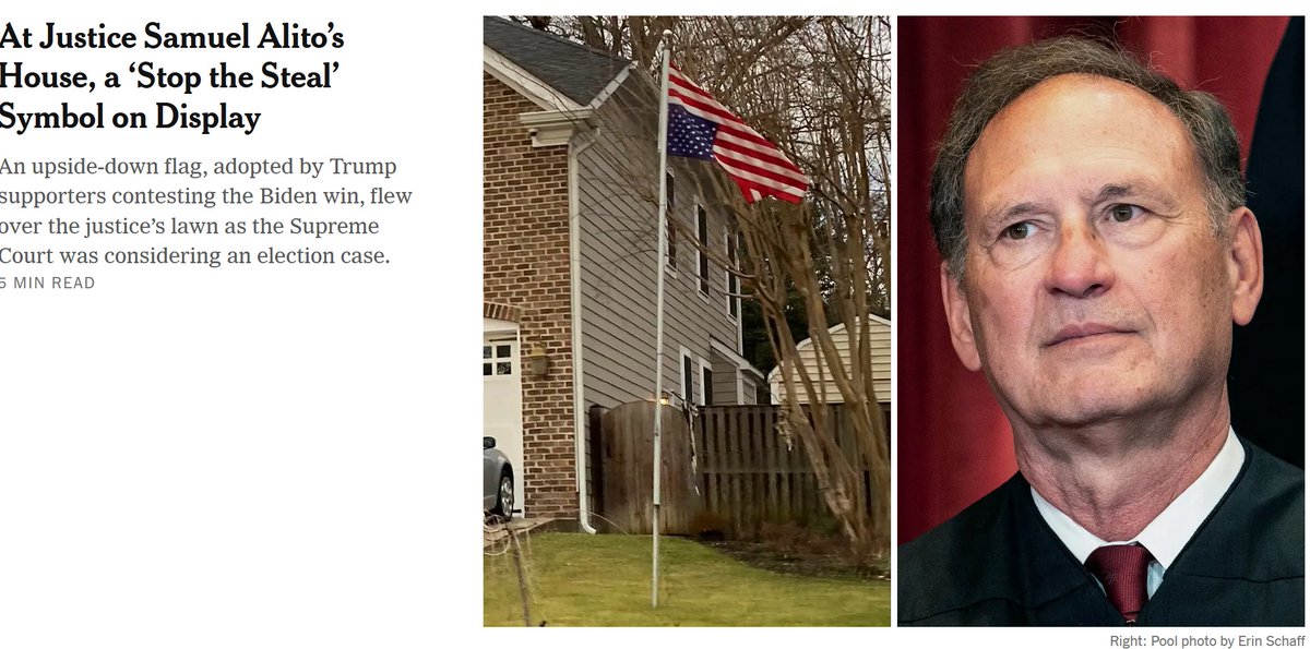 Justice Samuel Alito was flying a 'stop the steal' flag at his home after the 2020 election and *while* the Supreme Court was weighing whether to take a 2020 election case. Alito voted with the minority to take the case. Our Supreme Court doesn't do 'lack of bias' very well.