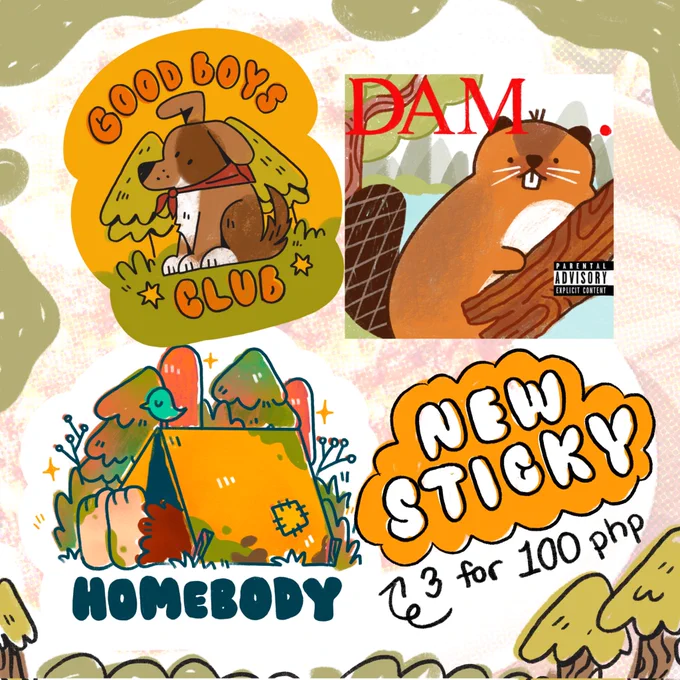 new stickies for komiket manila bay! see you there ✨🐕  🌲 komiket ayala malls manila bay  ⛺ may 17-19,2024