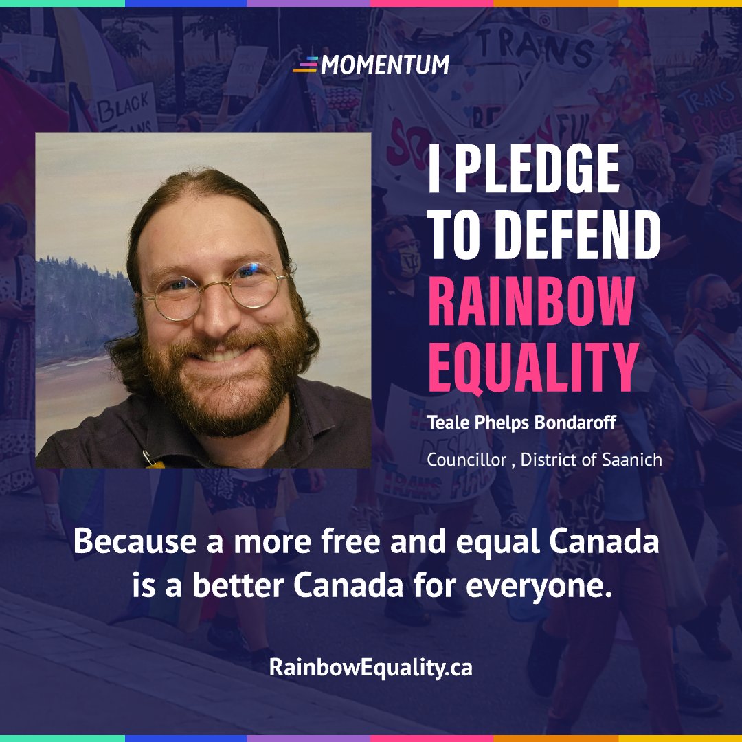 I am proud to sign @queermomentum’s Pledge to Defend Rainbow Equality. I will always speak up to defend the human rights and dignity of 2SLGBTQIA+ people in #Canada.

#Saanich #YYJ 🏳️‍🌈 #BCPoli