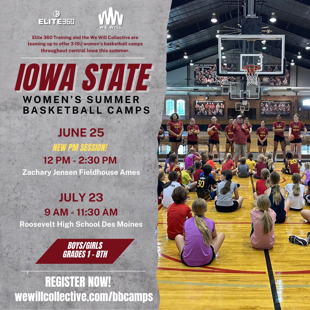 GREAT NEWS‼️We have opened an additional @WeWillCllective camp for the summer! ￼ Join us June 25 for an afternoon session from 12 - 2:30 PM in Ames! There are also just a few open spots available for the Roosevelt location! Don’t wait to register! ➡️ wewillcollective.com/bbcamps