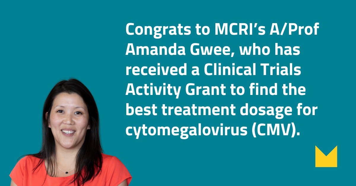 Congrats to #MCRI A/Prof Amanda Gwee, who has received a #MRFF Clinical Trials Activity Grant to improve the treatment of cytomegalovirus, which can be deadly for children with weakened immune systems. #MCRIresearch #CMV #InfectiousDisease @GweeAmanda ➡️ mcri.edu.au/news/awards/mr…