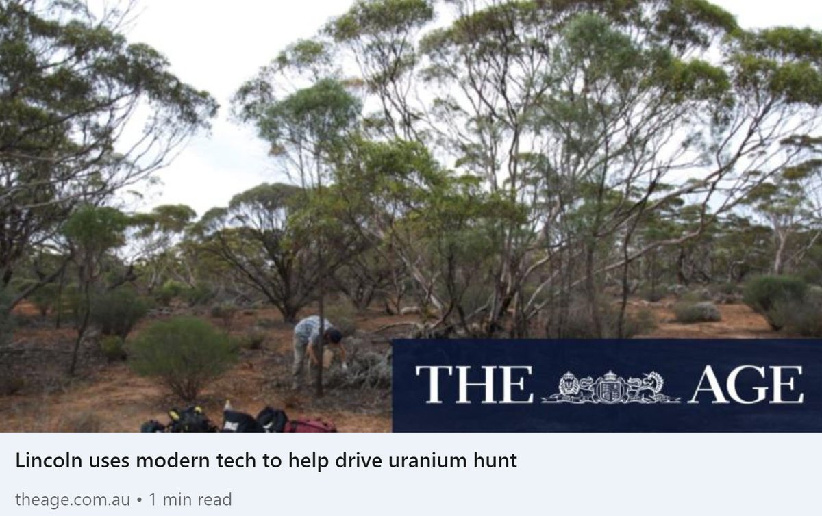 'Lincoln Minerals has exploited high-tech gravity data to reinvigorate its hunt for #uranium in South Australia and will expedite its plans to drill a swag of new targets by bringing the program forward by three months.' $LML Media coverage by @theage #ASX #ASXNews #Smallcaps