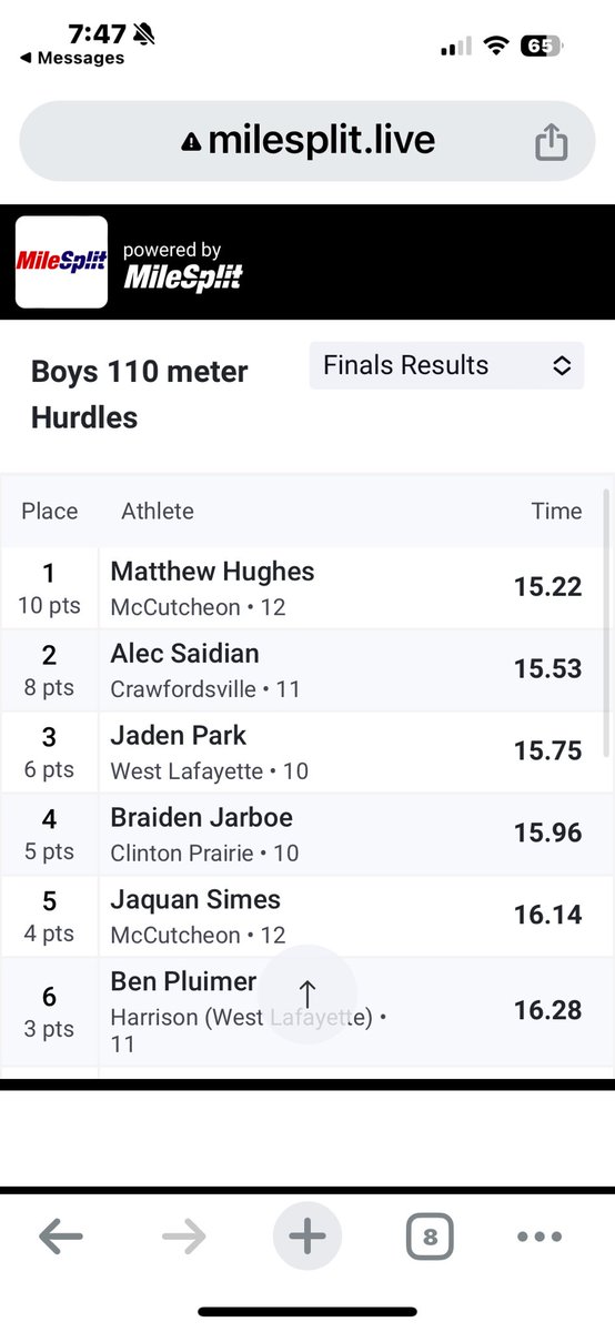 Alec Saidian with a runner-up finish in 110 Hurdles and will advance to the regional.