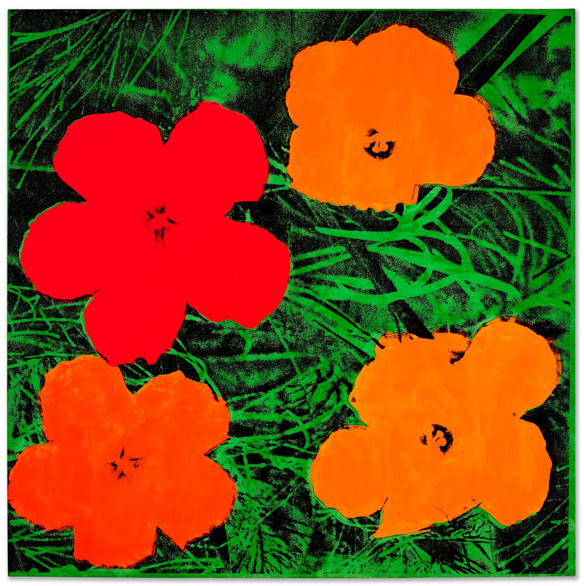 After nearly five minutes of bidding, Andy Warhol's rare 1964 painting 'Flowers', executed with day-glo paint, has sold for $35,485,000 during the #20thCenturyEveningSale.