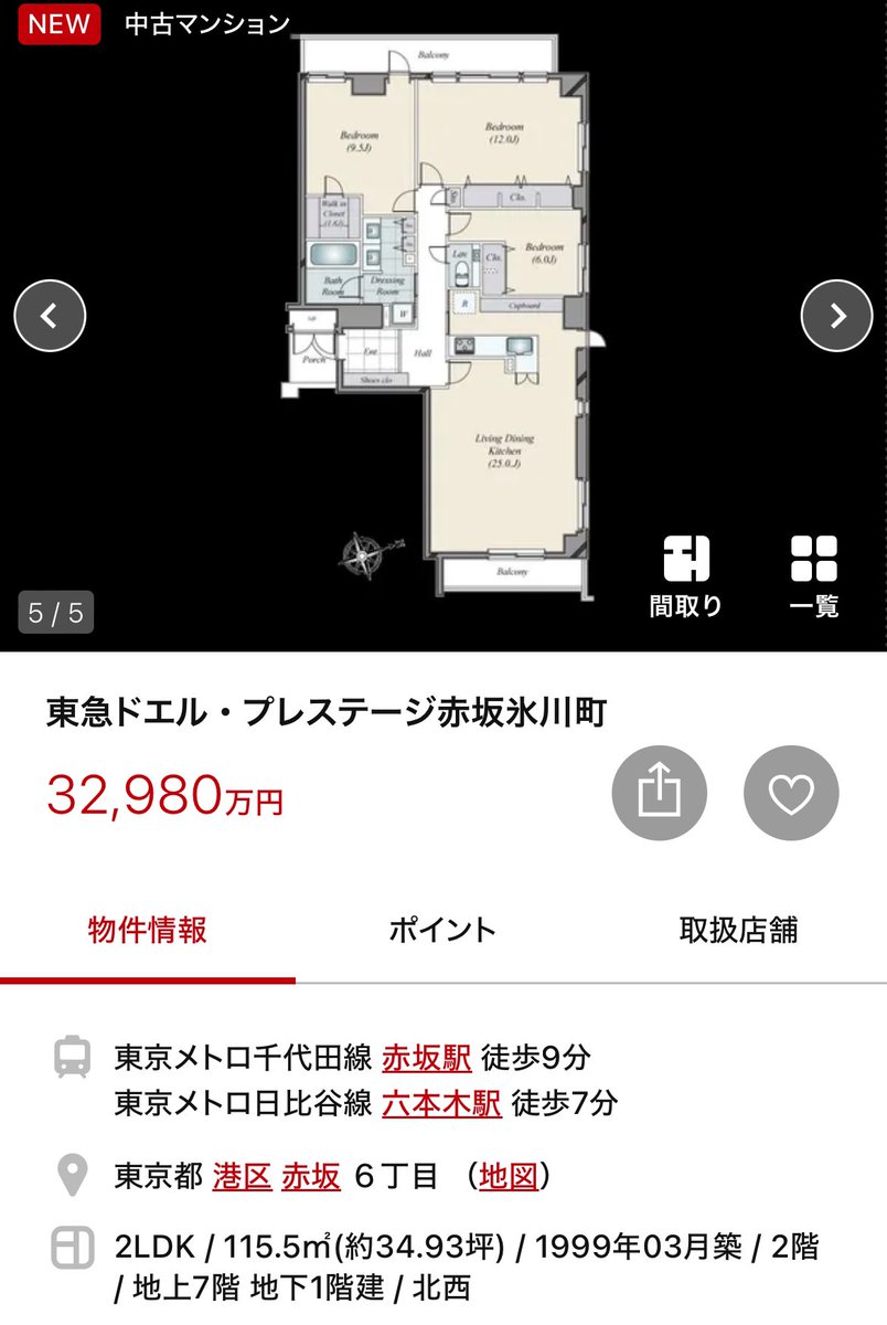 1. 築36年（新耐震）で白金台2分の100平米。眺望はないけど港区駅近高台で坪586万

2. 白金台のグランドヒルズ（築20年）でこちらも駅徒歩2分。1階で写真ないけど多分八芳園の緑が目の前。坪752万

3. 11階で東京タワービューのシティタワー麻布十番の角部屋。狭いけど3LDKで坪1442万

4.