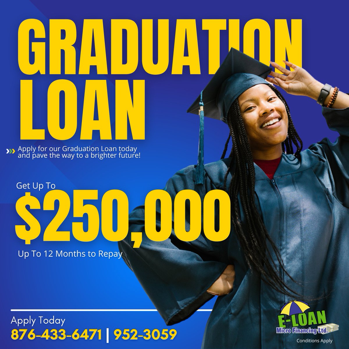 Apply for our Graduation Loan today and pave the way to a brighter future! 💼🎓✨ #GraduationLoan #InvestInYourFuture #FinancialSupport #AchieveYourDreams #bestloancompanyinjamaica #jamaicabestloan #loancompanyinmontegobay #loansnearme #loancompanynearme