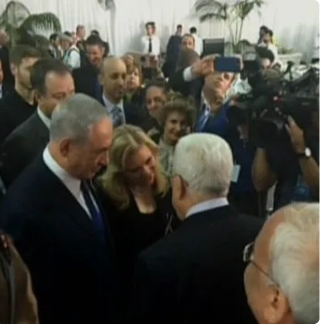 @PressTV In 2014, Netanyahu's Operation Protective Edge massacred 2,191 Palestinians in less than two months. 
In 2015, Netanyahu and Abbas greeted each other warmly at the COP21 in Le Bourget, outside Paris.
In 2016, the old pals at Peres funeral.