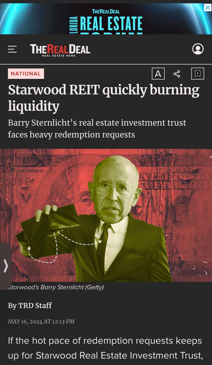 Leaking liquidity is causing problems for Barry Sternlicht's SREIT 'Barry Sternlicht’s SREIT has drawn more than $1.3 billion of its unsecured credit facility since the start of last year, according to the Financial Times, which looked at the property fund’s latest public