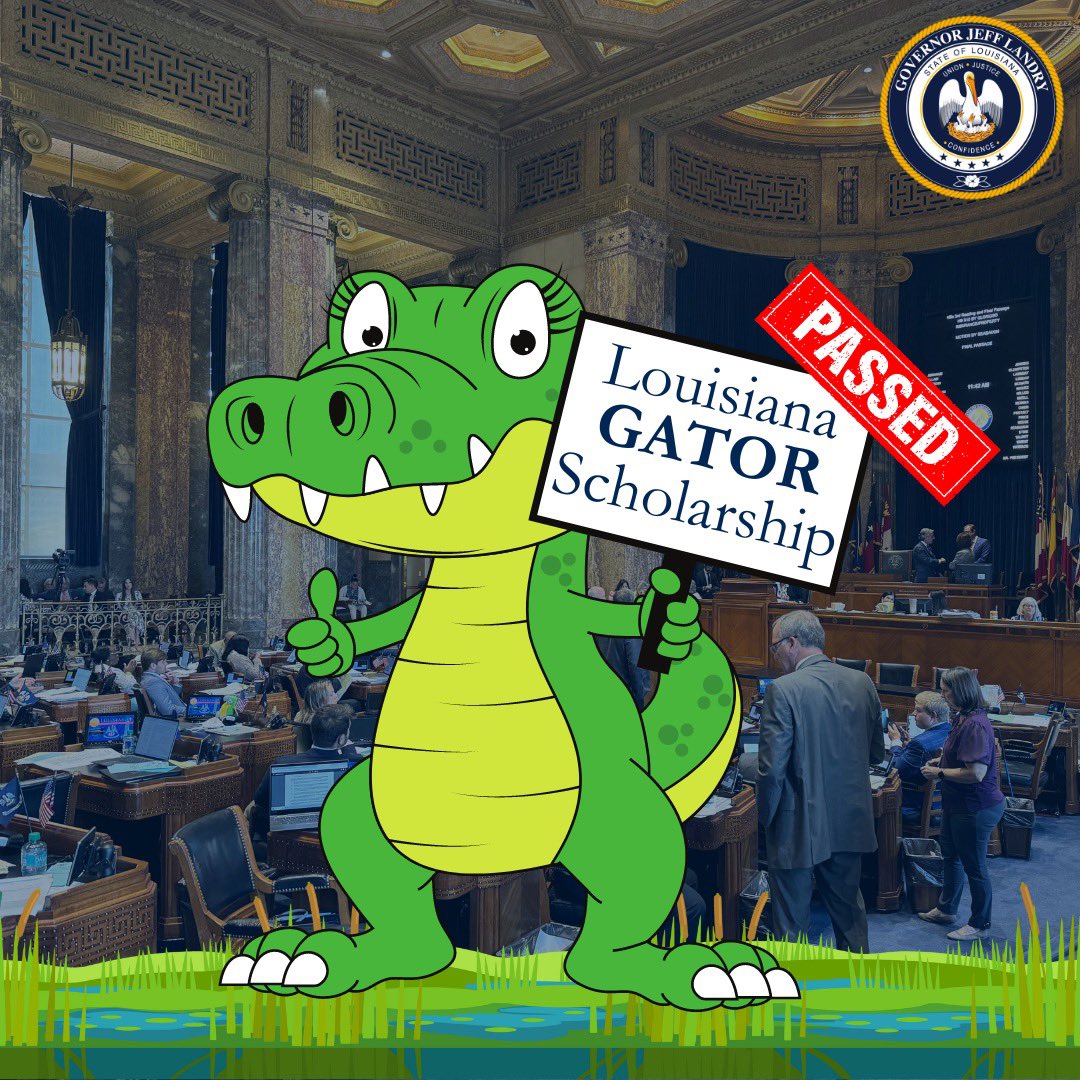 The Louisiana Senate just passed the GATOR Scholarship Program! This is a major step towards ensuring school choice, and empowering parents to choose the learning environments that align with their values and work best for their children! Many thanks to Senator @RickEdmondsLA