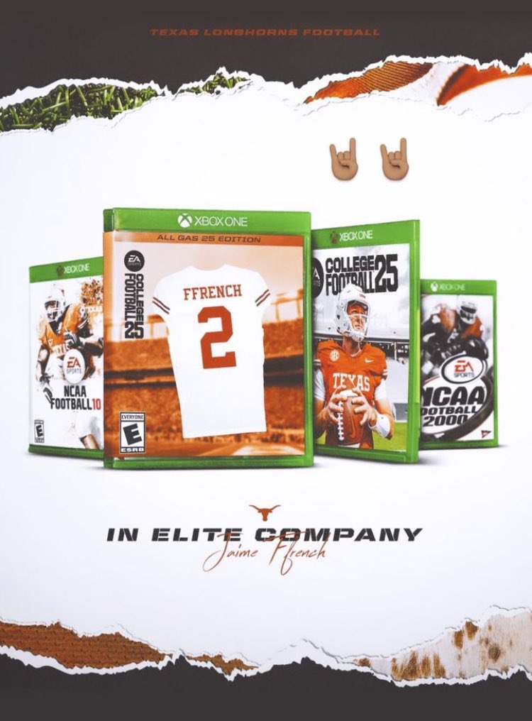 Texas using the cover release of EA’s College Football 25 wisely in recruiting. #HookEm (@lancejackson40, @jaimeffrenchjr)