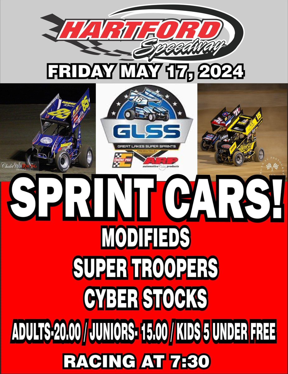 Come on out for @GLSprints tomorrow night! Other divisions: -UMP Modifieds -Super Troopers -Cyber Stocks Hope to see you there!