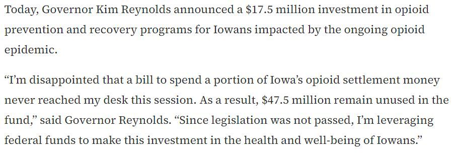 Iowa legislators didn’t spend their opioid settlement money this session, so @IAGovernor is using leftover federal pandemic money to address the addiction and overdose crisis instead. buff.ly/4bCekqC