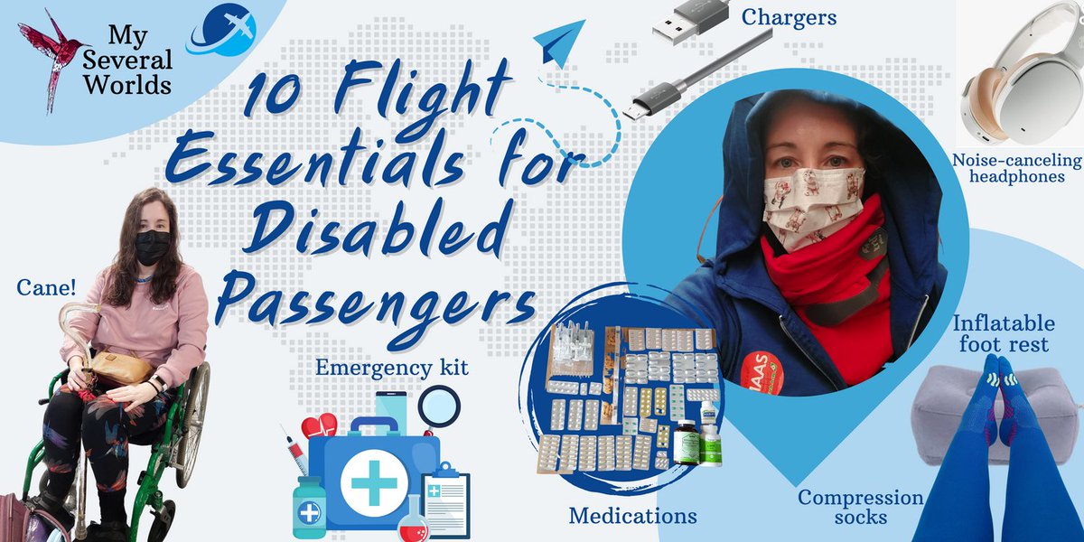A list of 10 flight essentials for disabled passengers to get you from point A to point B. Let me help you make the best of a long flight with my top tips for disabled passengers.
 myseveralworlds.com/2023/07/28/10-…

#DisabilityInclusion #DisabilityRights #MyDisabledLife #TravelAdvice