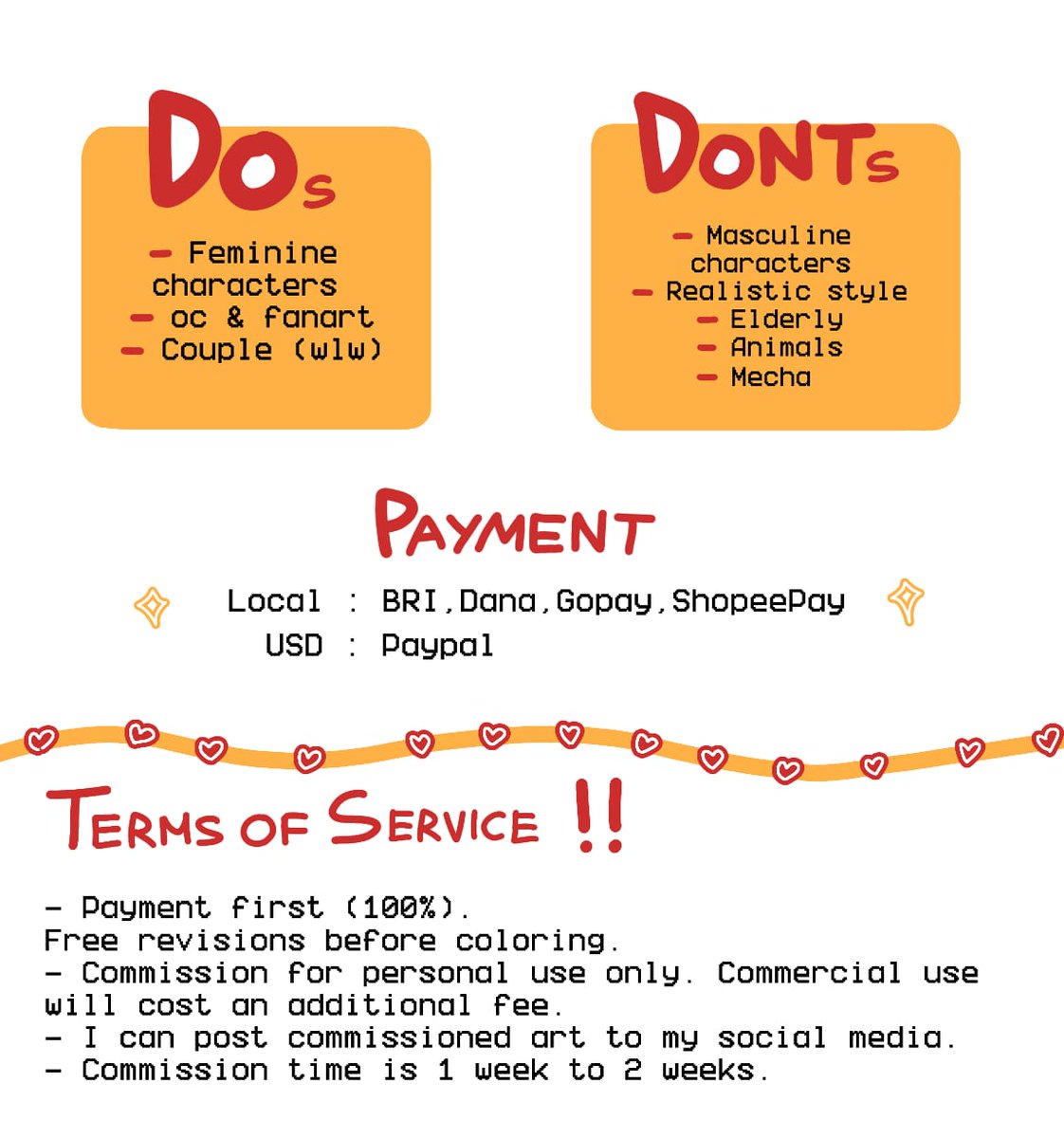 kucingperempuan's tweet image. [ RTs are VERY appreciated 💌 ]

hallow‼️ i&apos;m opening commission for this month ~ (5 slots) 

✨️ LOCAL (85k) 2 slots 
✨️ INTER ($15) 3 slots

feel free to DM me if you&apos;re interested!! 😻 

#artmoots #artcommissions #opencomm #zonakaryaid #zonauang #zonajajan #commissionopen