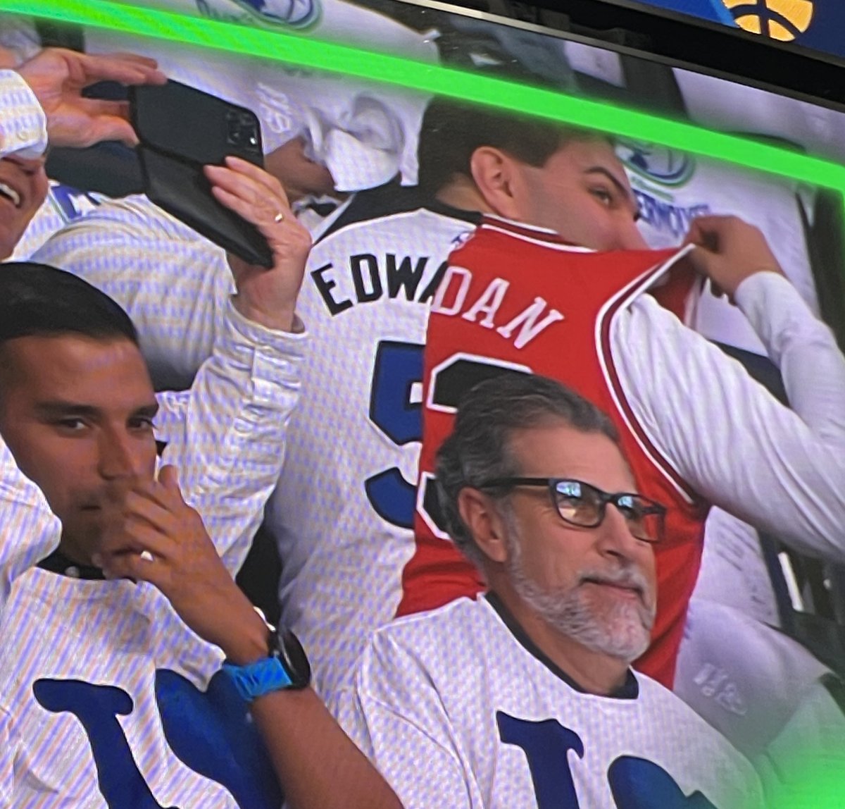 SneakerReporter's tweet image. Fan has a split Michael Jordan &amp;amp; Anthony Edwards jersey…Thoughts???