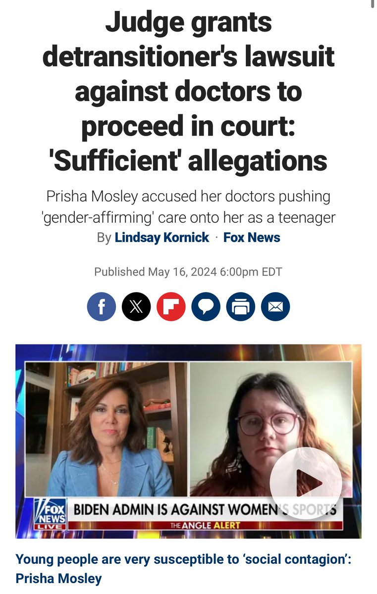 For the first time, a detransitioner medical-malpractice lawsuit will proceed in court, deemed by a judge to be legally viable. Prisha Mosley @detransaqua has sued in North Carolina “multiple doctors and health facilities on seven counts of fraud, facilitating fraud, breach of