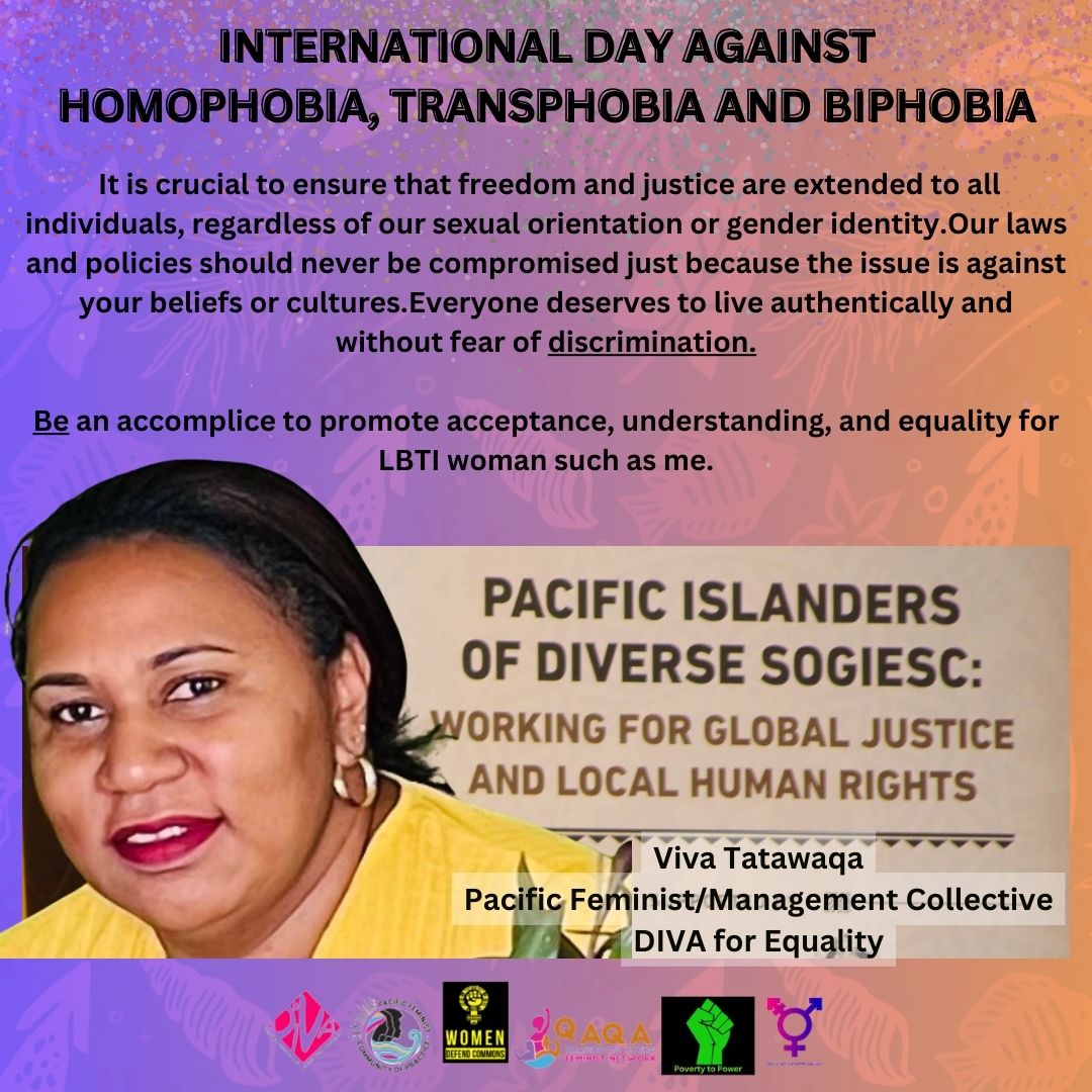 Be an accomplice to promote acceptance, understanding, and equality for LBTI woman such as me. #IDAHOBIT2024 #IDAHOBIT2024Fiji