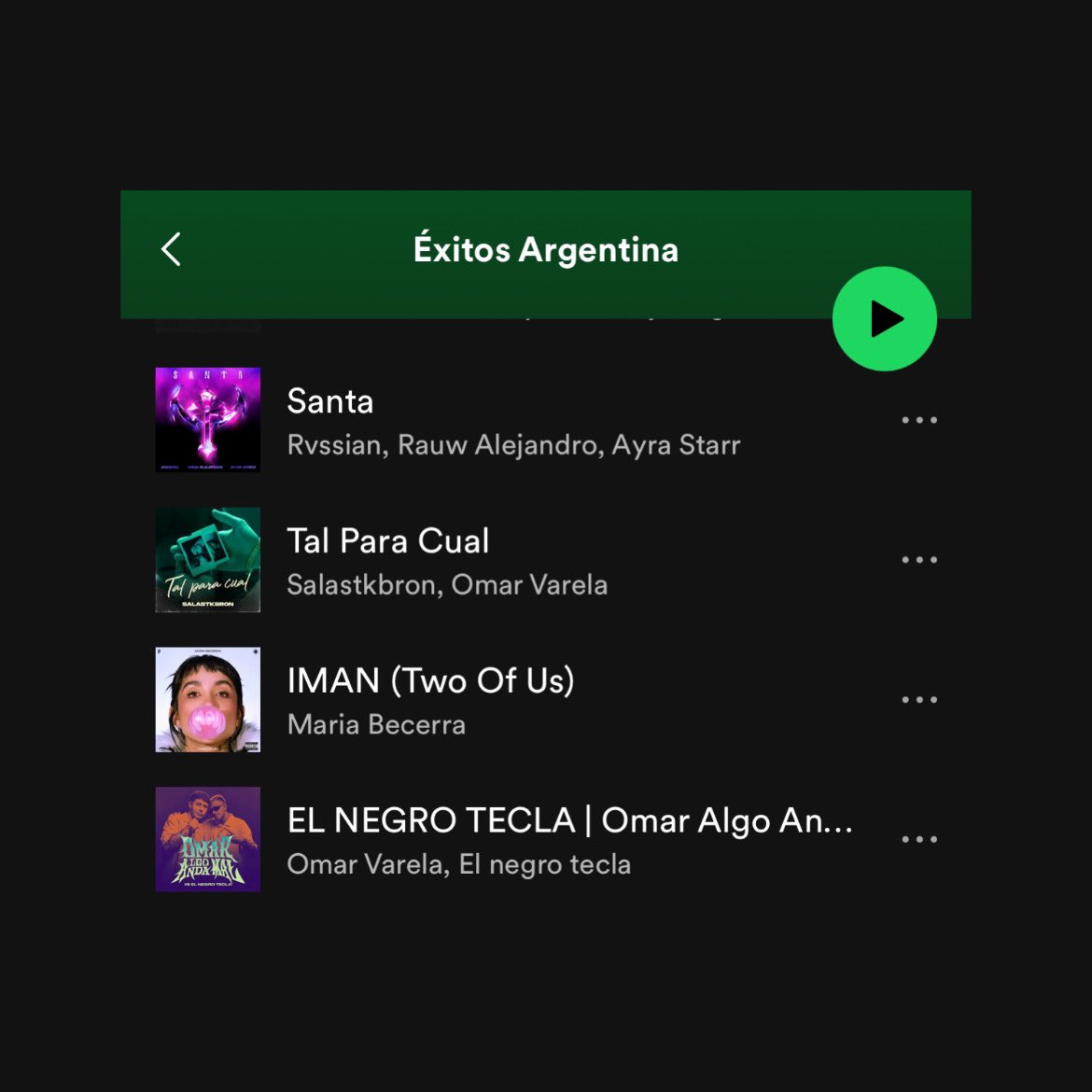 'IMAN (Two Of Us)' fue agregada a la playlist de Spotify 'Éxitos Argentina' (3.3M) en posición #10.

— Es la playlist más seguida del país en la plataforma.
