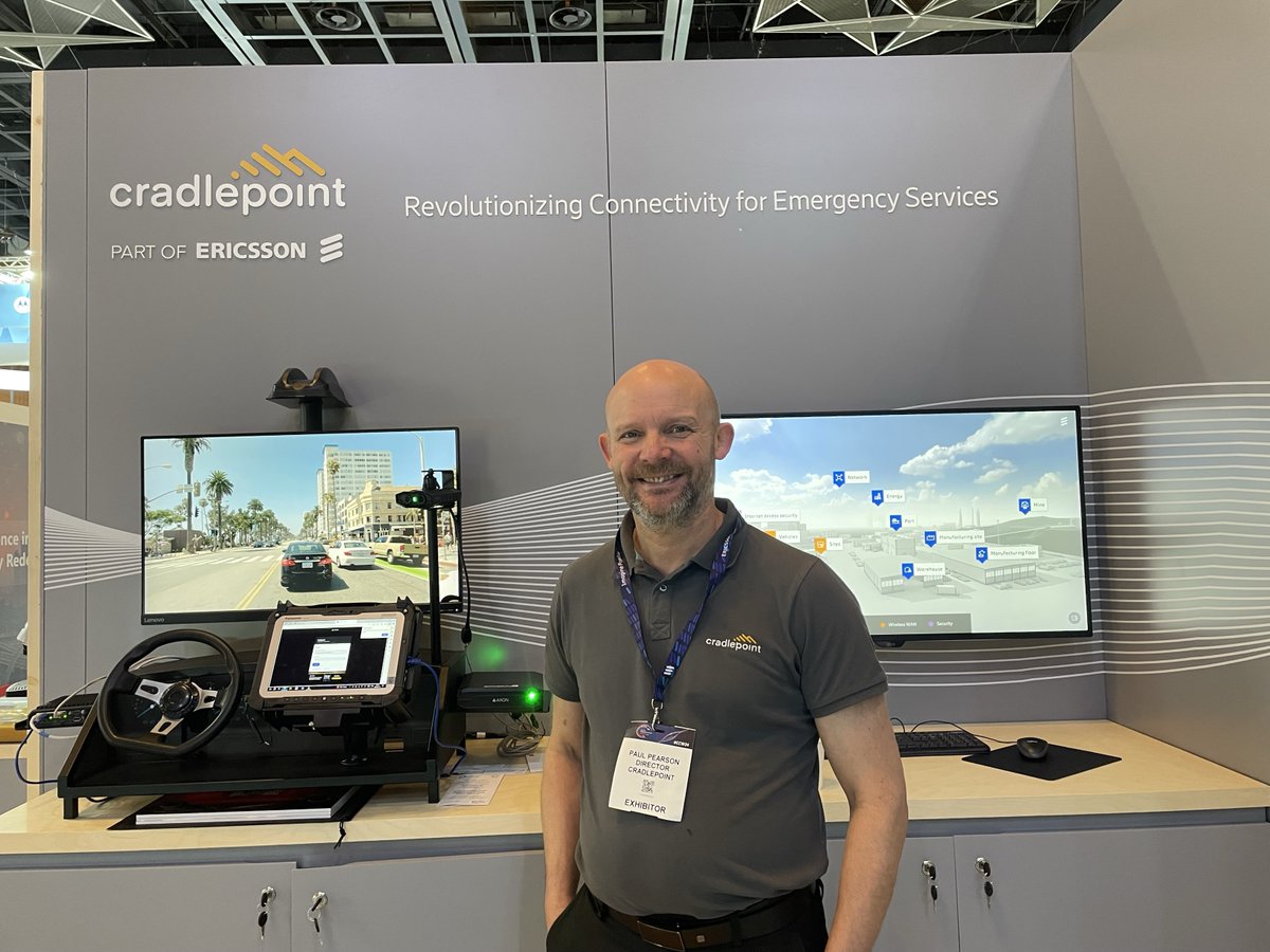 Paul is all smiles in between demos at #CCW24 that highlight the latest in in-vehicle connectivity. Our solutions allow public safety agencies an 'office on wheels' which enables mission critical communications.