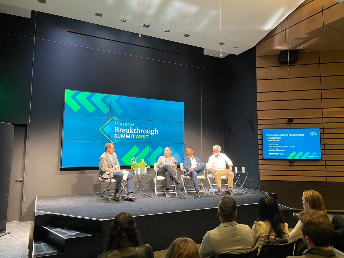 What's realistic and what's not for generative AI in drug development? @matthewherper sits down with Derek Lowe, @DaphneKoller and @vijaypande in our final session of the day. #STATBreakthrough