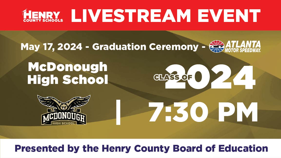 McDonough High School will be the first to take the infield at Atlanta Motor Speedway to celebrate graduation on Friday at 7:30 p.m. For those unable to celebrate the Class of 2024 in person, follow along via livestream at the link below. 📷: youtube.com/watch?v=DSJfys….