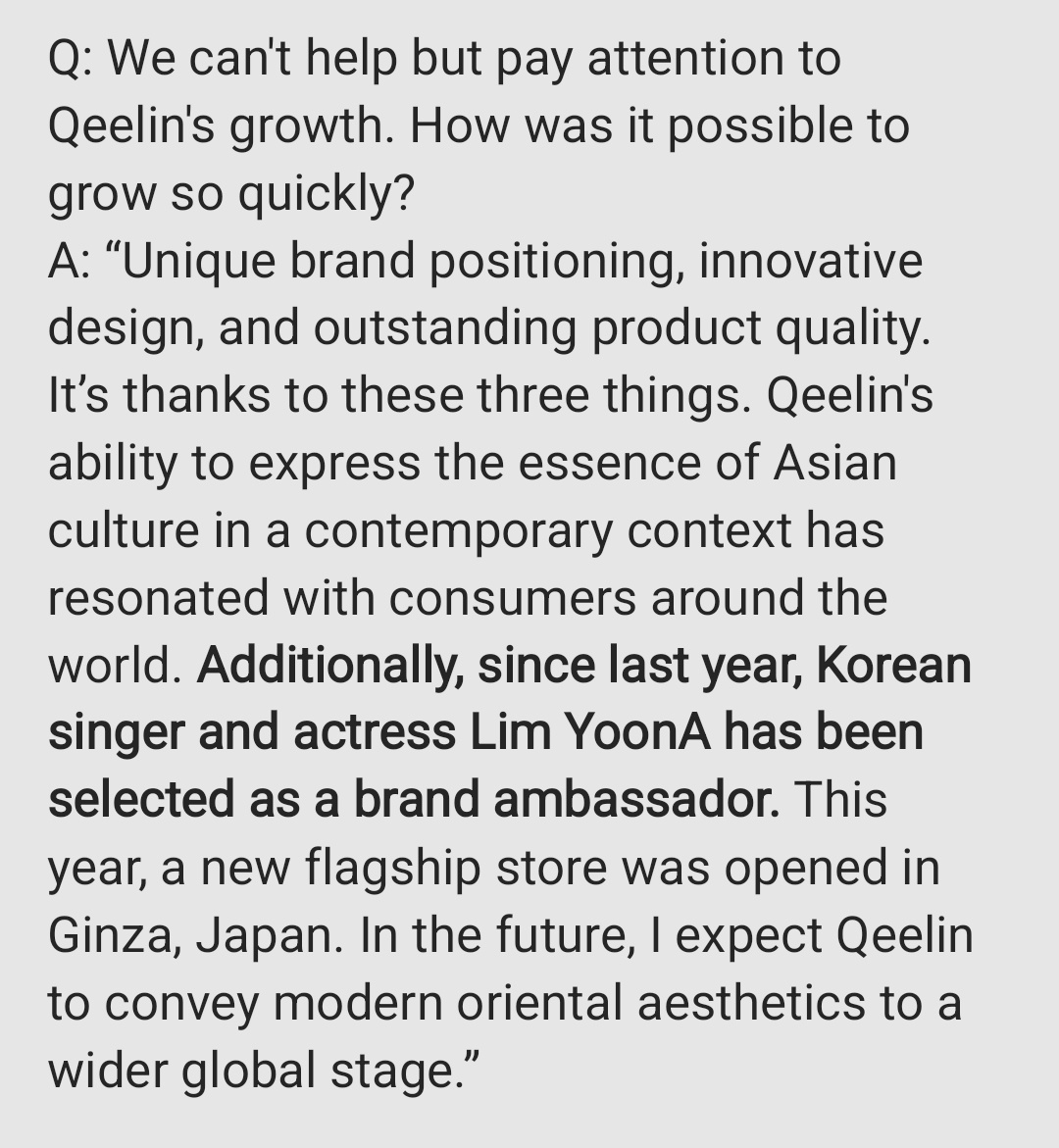 Lim YoonA being brand ambassador was mentioned by Dennis Chan, founder of Qeelin, as one of the contributors to Qeelin rapid growth in the industry 💎

naver.me/Gbr3AcSf

#LimYoonA #임윤아 #YoonA #윤아 #QeelinJewellery