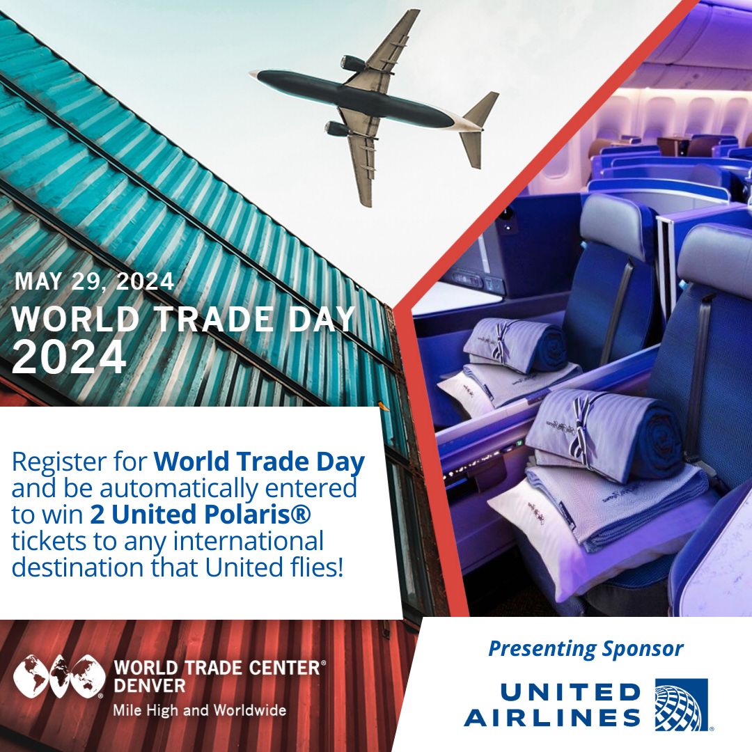 Ready to take your business global? 🌍✈️ Don't miss out on #WorldTradeDay2024! Register by May 22 for a chance to win two #UnitedPolaris tickets to any international destination United flies. #wtcdenver #colorado #unitedairlines✈️🎉 buff.ly/3yaoMXS