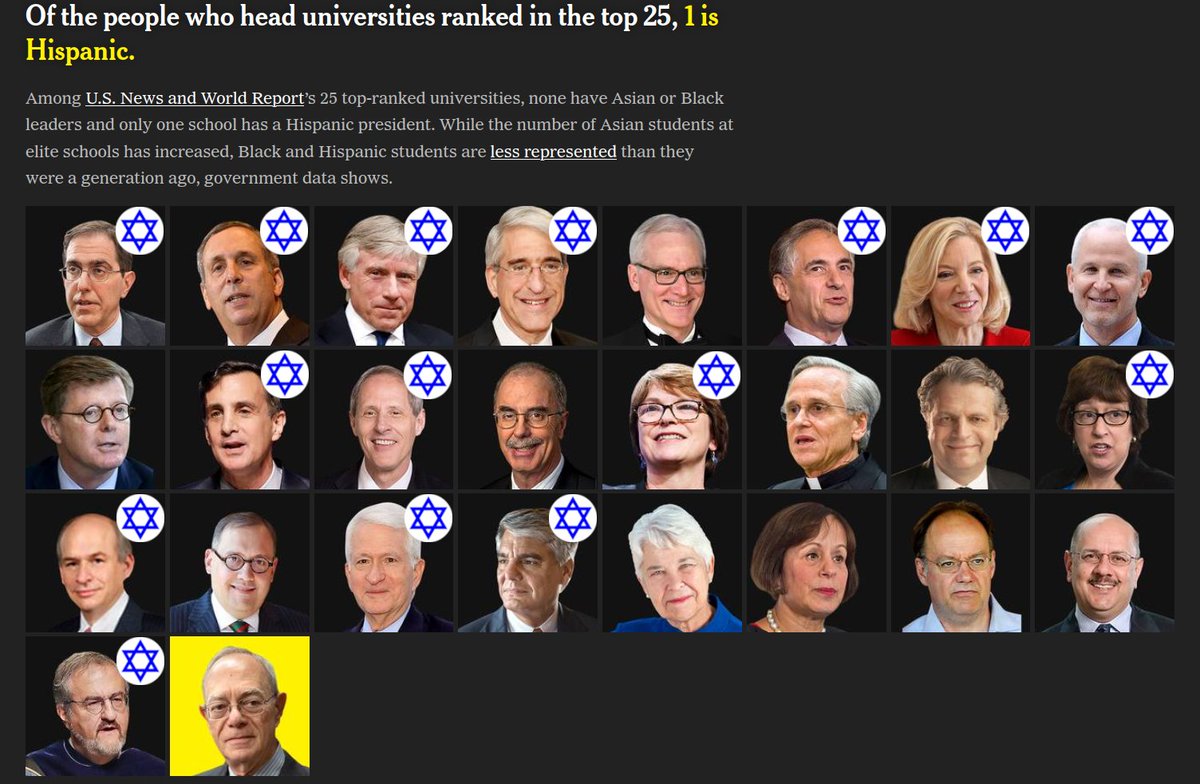 アメリカの上位25大学の学長の人種。 これが教育が偏る理由。