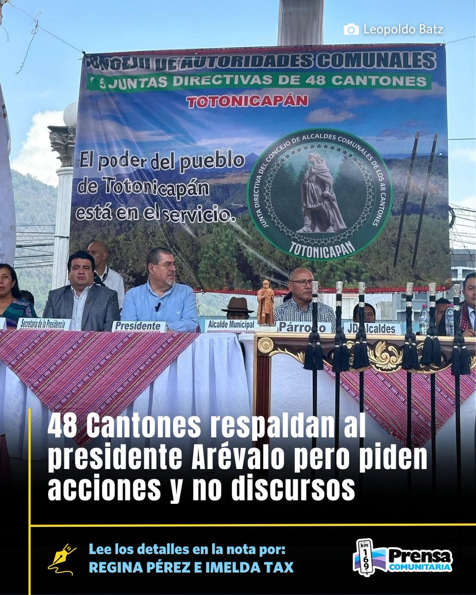 #Totonicapán 🔎 Los 48 Cantones reciben la visita del presidente Después de defender la democracia, en 2023, los 48 Cantones de Totonicapán y el Concejo de Alcaldes solicitaron al presidente Bernardo Arévalo materializar los discursos. Lee la nota por Imelda Tax y @_Rahina_