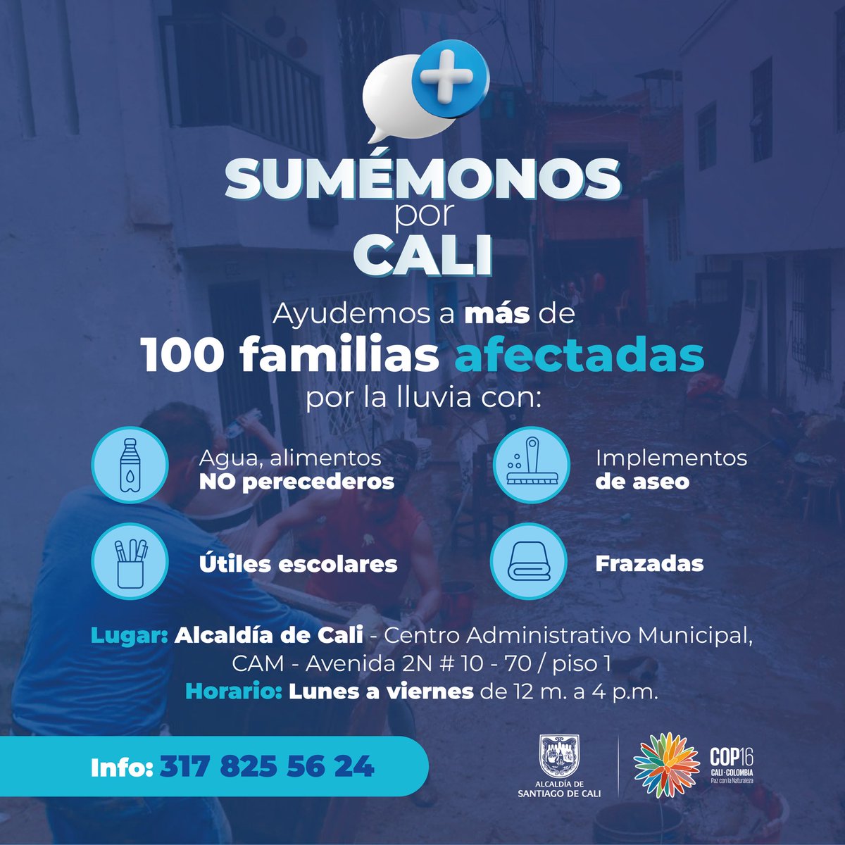 ¡Entre todos sumémonos para ayudar a más de 100 familias! Sabemos que muchos caleños tienen el corazón y las ganas darle la mano a las personas afectadas por esta emergencia. Aquí te mostramos cómo puedes sumar por Cali: