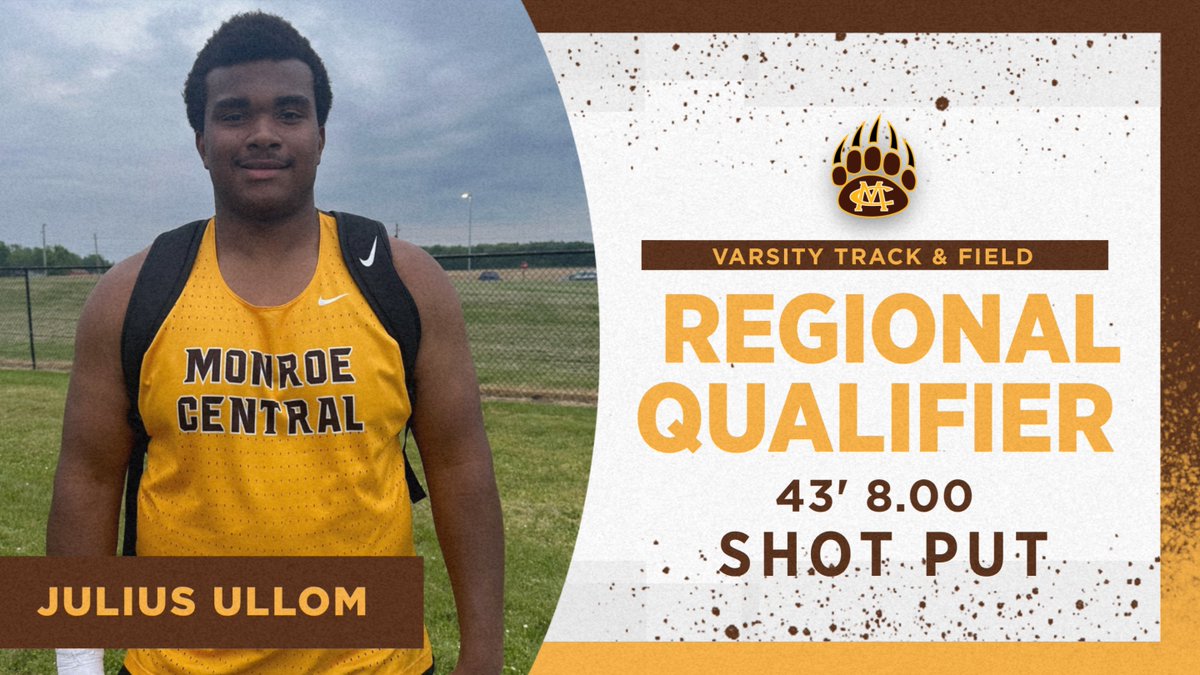Monroe Central Golden Bears (@mcgoldenbears_) on Twitter photo Congratulations to Julius Ullom for placing 3rd and being a Regional Qualifier with a throw of 43' 8.00! Way to go!
#GoBears🐻 <a href="/MonroeCentralTF/">Monroe Central Track & Field</a> Congratulations to Julius Ullom for placing 3rd and being a Regional Qualifier with a throw of 43' 8.00! Way to go!
#GoBears🐻 <a href="/MonroeCentralTF/">Monroe Central Track & Field</a>