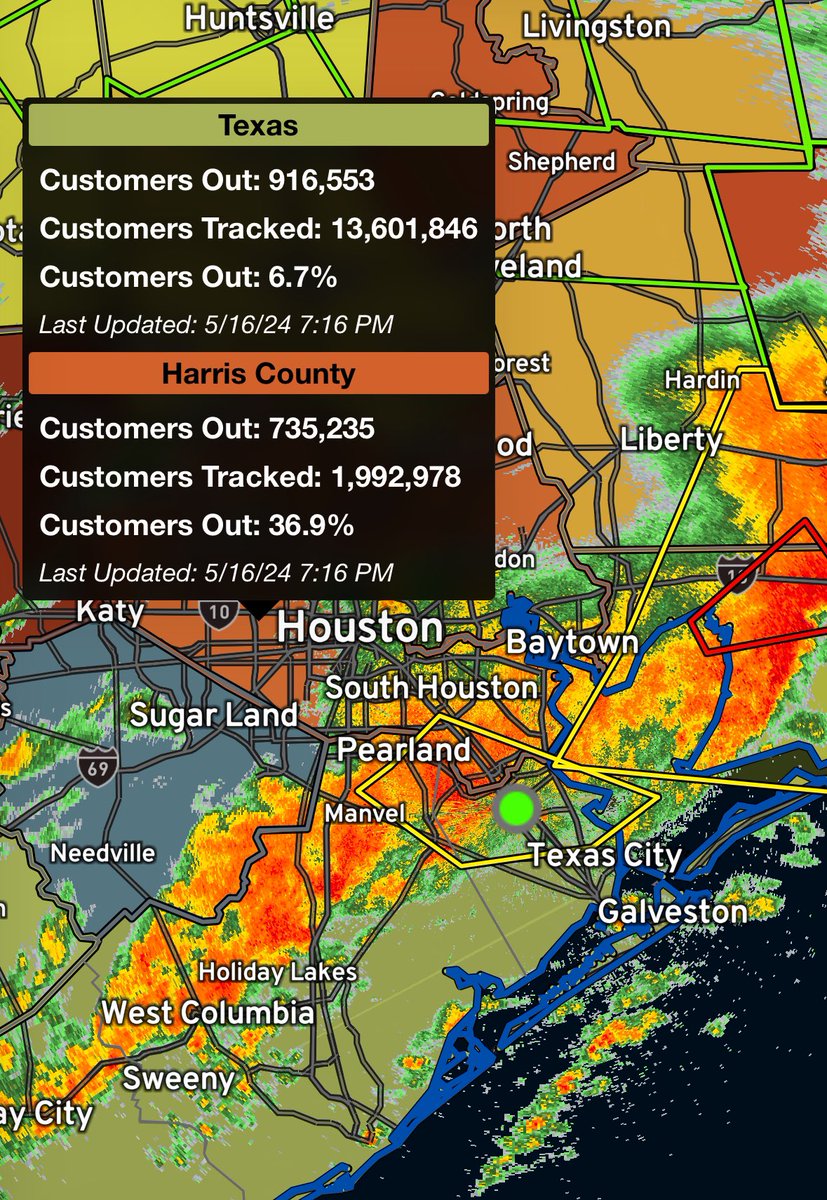 Almost 1,000,000 customers are without electricity in Texas. 735,000 of them are in Harris County. Yikes.