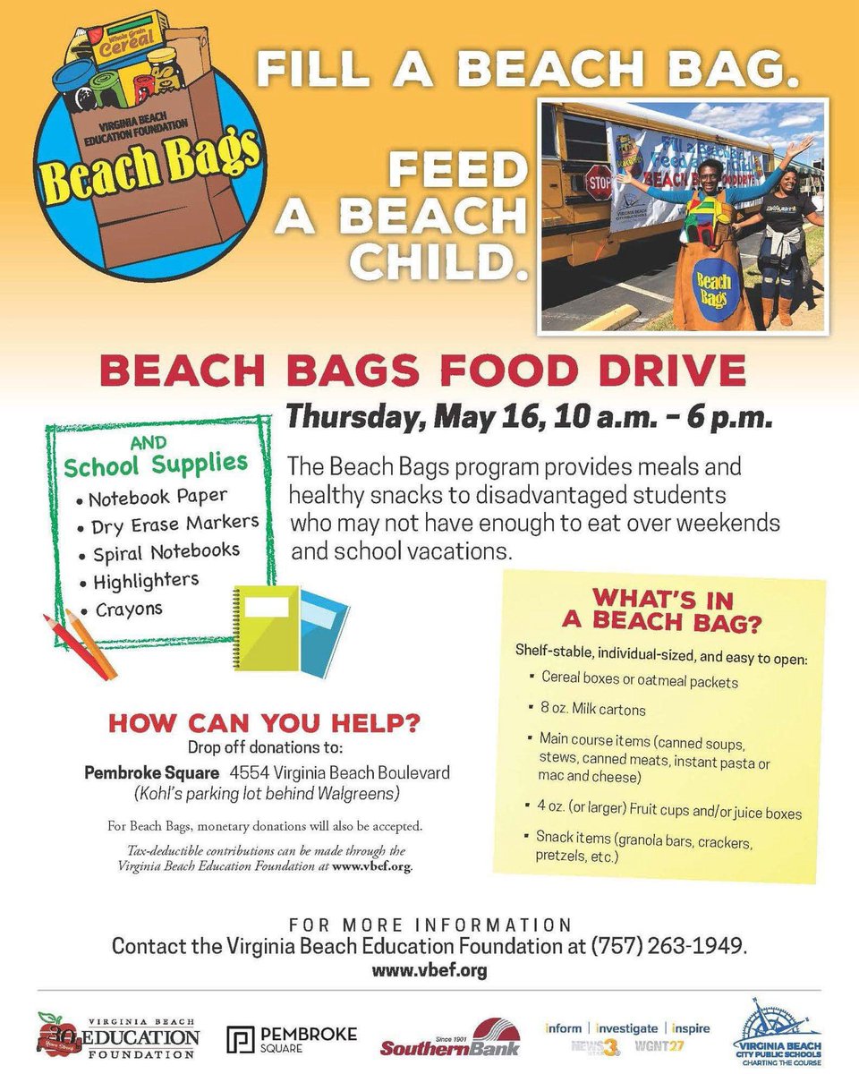 Thank you to all who came out and donated to @vbschools & @VBFACE1 Beach Bags program at Pembroke Square. 🥫🎒✏️🖍️📓💵💰#vbschools #beachbags