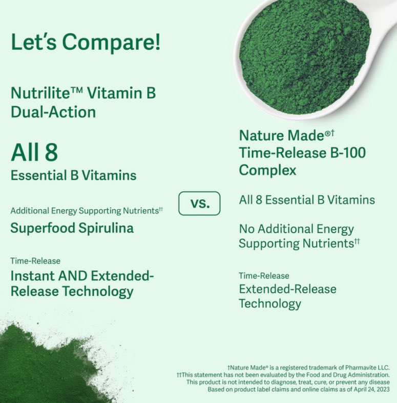 Boost your energy with Nutrilite™ Vitamin B Dual Action! 🌟 This bi-layer tablet releases 8 essential B vitamins for all-day support – 2 instantly and 6 more slowly over 8 hours.  
Click the link below: 

amway.com/share-link/aV~…