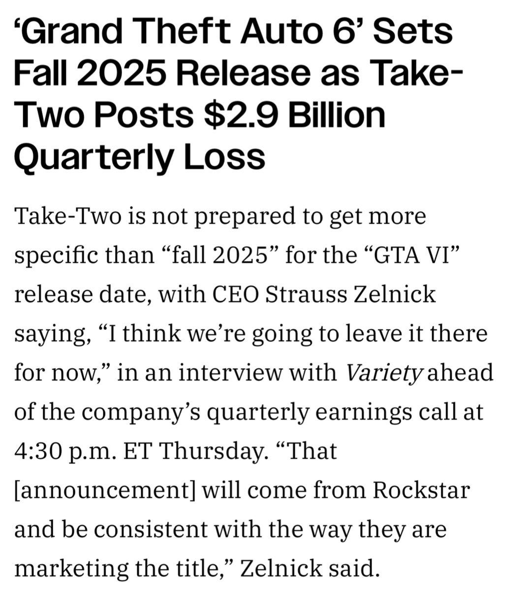 Zelnick answered a question on when to expect an announcement from R*: “More news will come from R* in the fullness of time that will be consistent with the way they are marketing the title.” Source: variety.com/2024/gaming/ne…