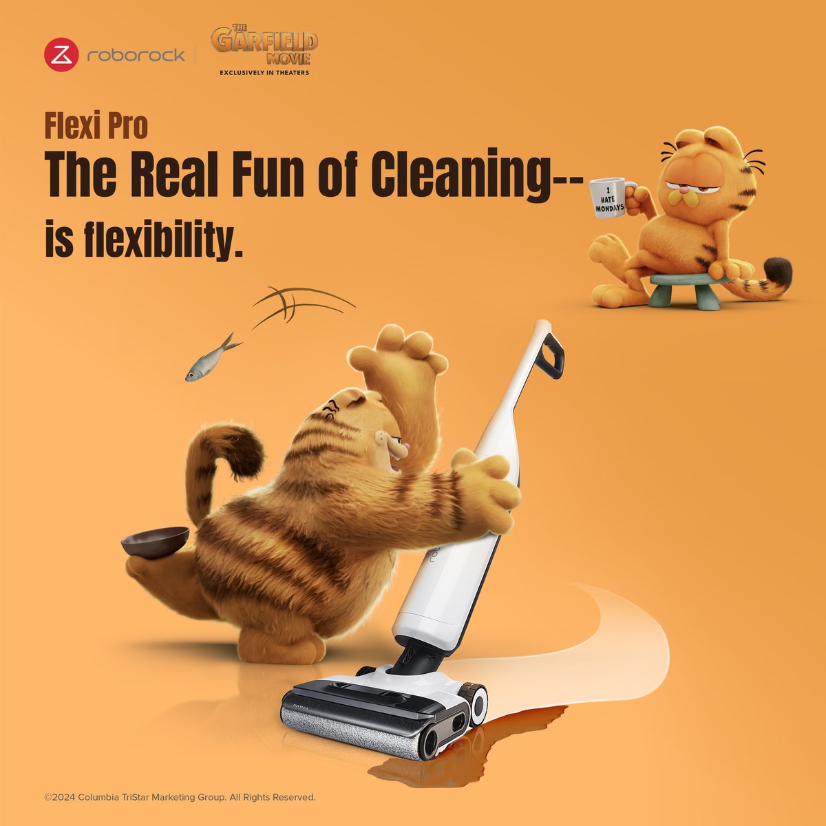 Join us as Vic and Baby Garfield team up with Roborock's Flexi Series to demonstrate the true joy of cleaning. With Flexi's flexibility, cleaning becomes an adventure, allowing you to enjoy every moment of it! And don't forget to watch The Garfield Movie, exclusively in theaters!