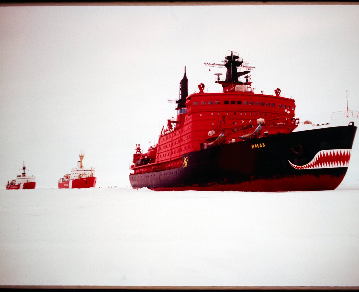 It's National BBQ Day! During a joint U.S.-Canadian scientific expedition in the Central Arctic Ocean in 1994, USCGC Polar Sea and CCGS Louis S. St. Laurent encountered the Russian nuclear icebreaker Yamal near the North Pole. The crews of the three ships marked the chance